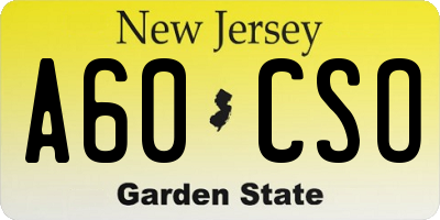 NJ license plate A60CSO