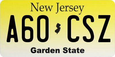 NJ license plate A60CSZ