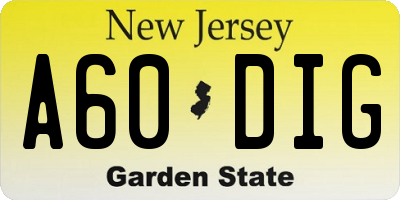 NJ license plate A60DIG