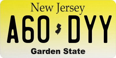 NJ license plate A60DYY