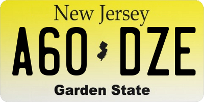 NJ license plate A60DZE
