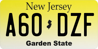 NJ license plate A60DZF