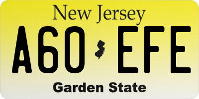 NJ license plate A60EFE
