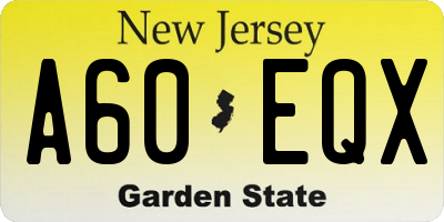 NJ license plate A60EQX