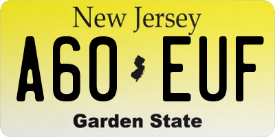NJ license plate A60EUF