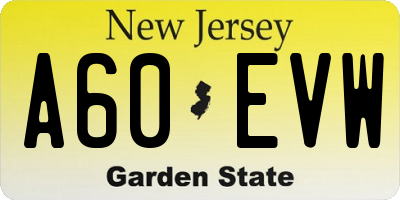NJ license plate A60EVW