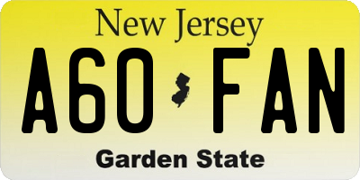 NJ license plate A60FAN