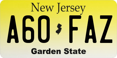 NJ license plate A60FAZ