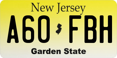 NJ license plate A60FBH