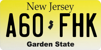NJ license plate A60FHK