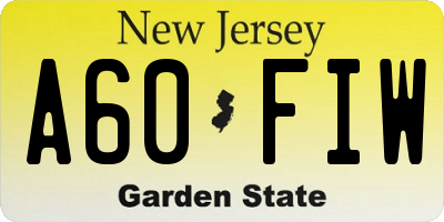 NJ license plate A60FIW