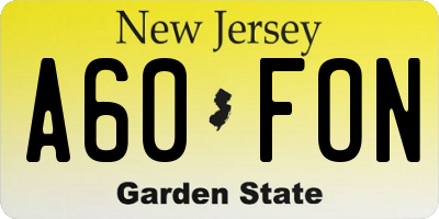 NJ license plate A60FON