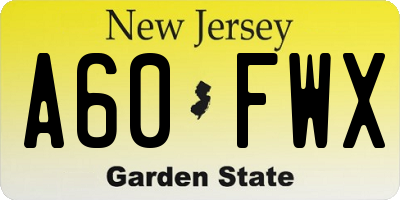 NJ license plate A60FWX