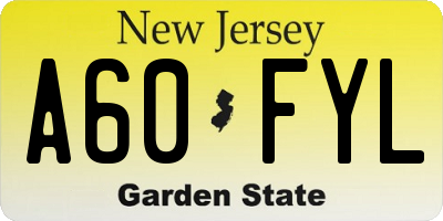 NJ license plate A60FYL