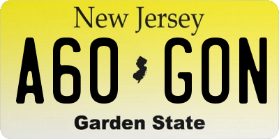 NJ license plate A60GON