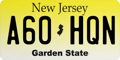 NJ license plate A60HQN