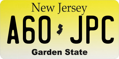 NJ license plate A60JPC