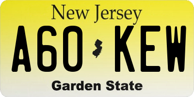 NJ license plate A60KEW