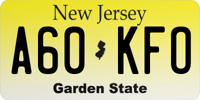 NJ license plate A60KFO