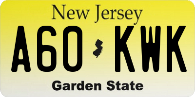 NJ license plate A60KWK
