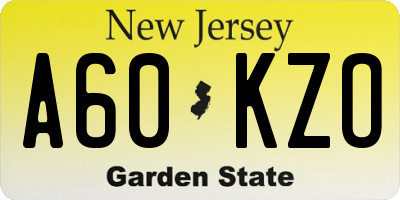 NJ license plate A60KZO