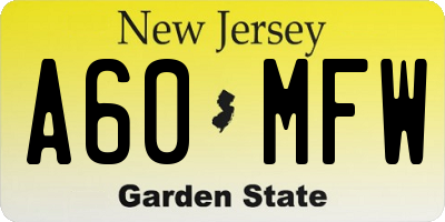NJ license plate A60MFW