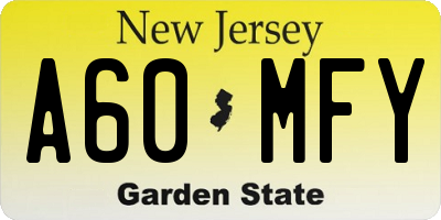 NJ license plate A60MFY