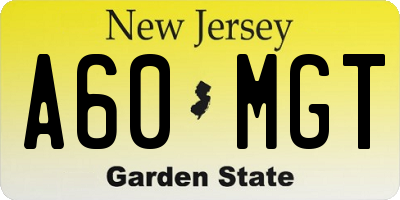 NJ license plate A60MGT