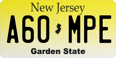 NJ license plate A60MPE
