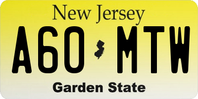 NJ license plate A60MTW