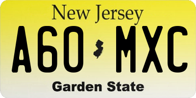 NJ license plate A60MXC