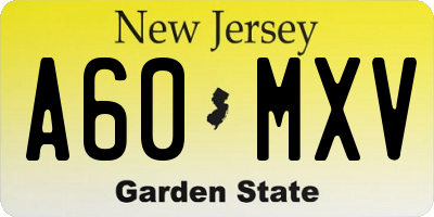 NJ license plate A60MXV