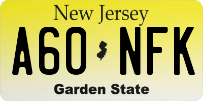 NJ license plate A60NFK