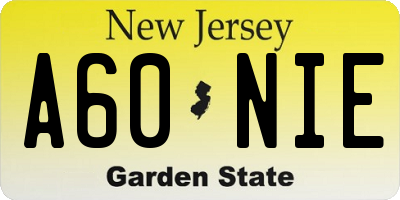 NJ license plate A60NIE