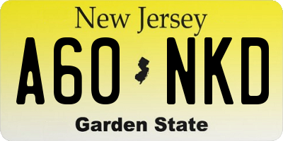 NJ license plate A60NKD