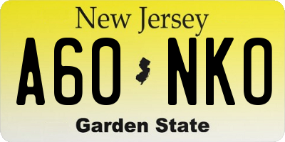 NJ license plate A60NKO