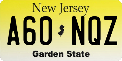 NJ license plate A60NQZ