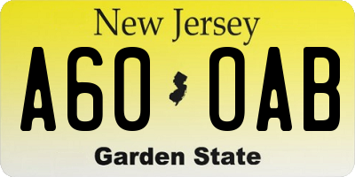 NJ license plate A60OAB