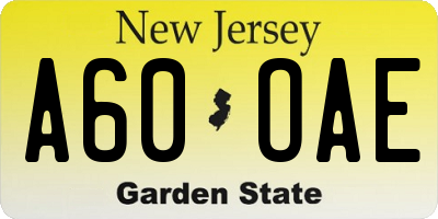 NJ license plate A60OAE