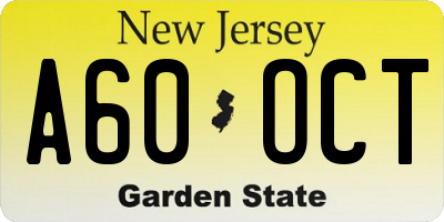 NJ license plate A60OCT