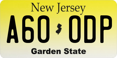 NJ license plate A60ODP