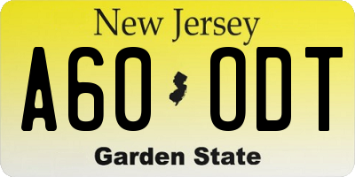 NJ license plate A60ODT
