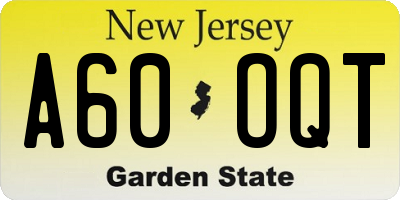 NJ license plate A60OQT