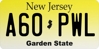 NJ license plate A60PWL