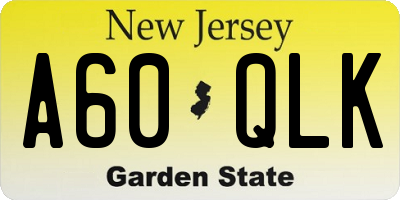 NJ license plate A60QLK