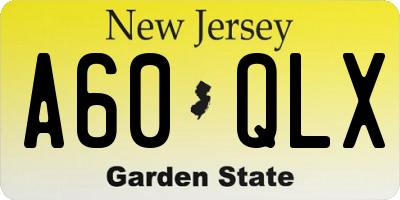 NJ license plate A60QLX