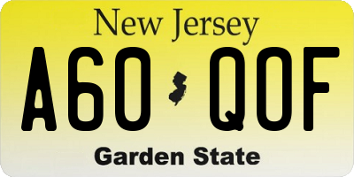NJ license plate A60QOF