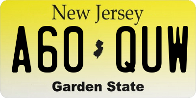 NJ license plate A60QUW