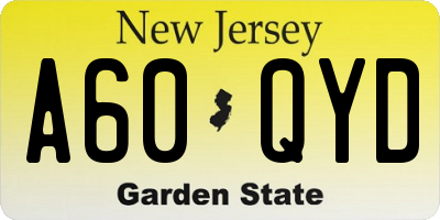 NJ license plate A60QYD
