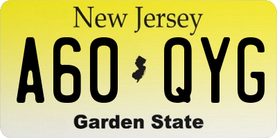 NJ license plate A60QYG